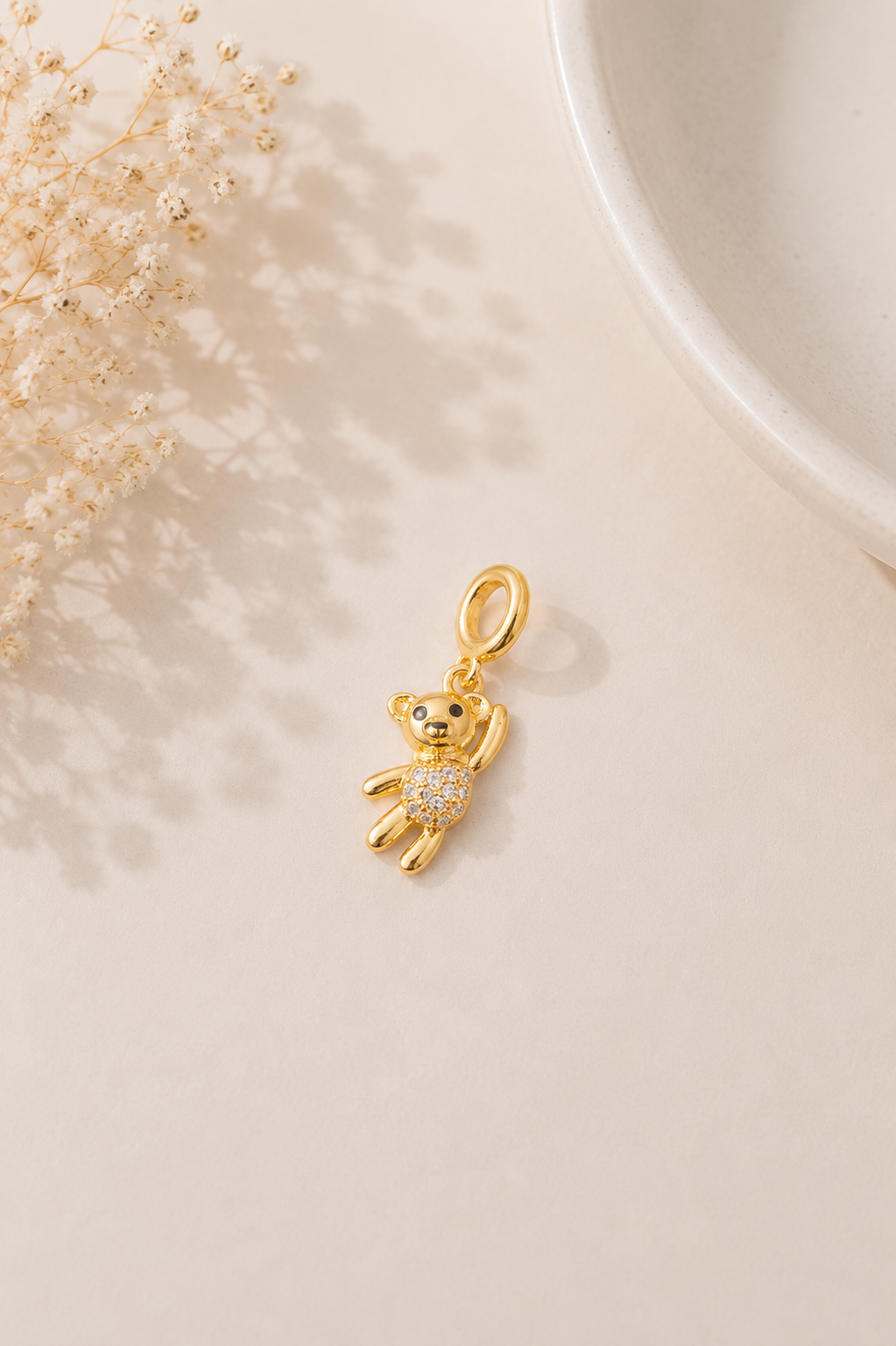 Pingente Ursinho Barriga Cravejada Ouro 18k