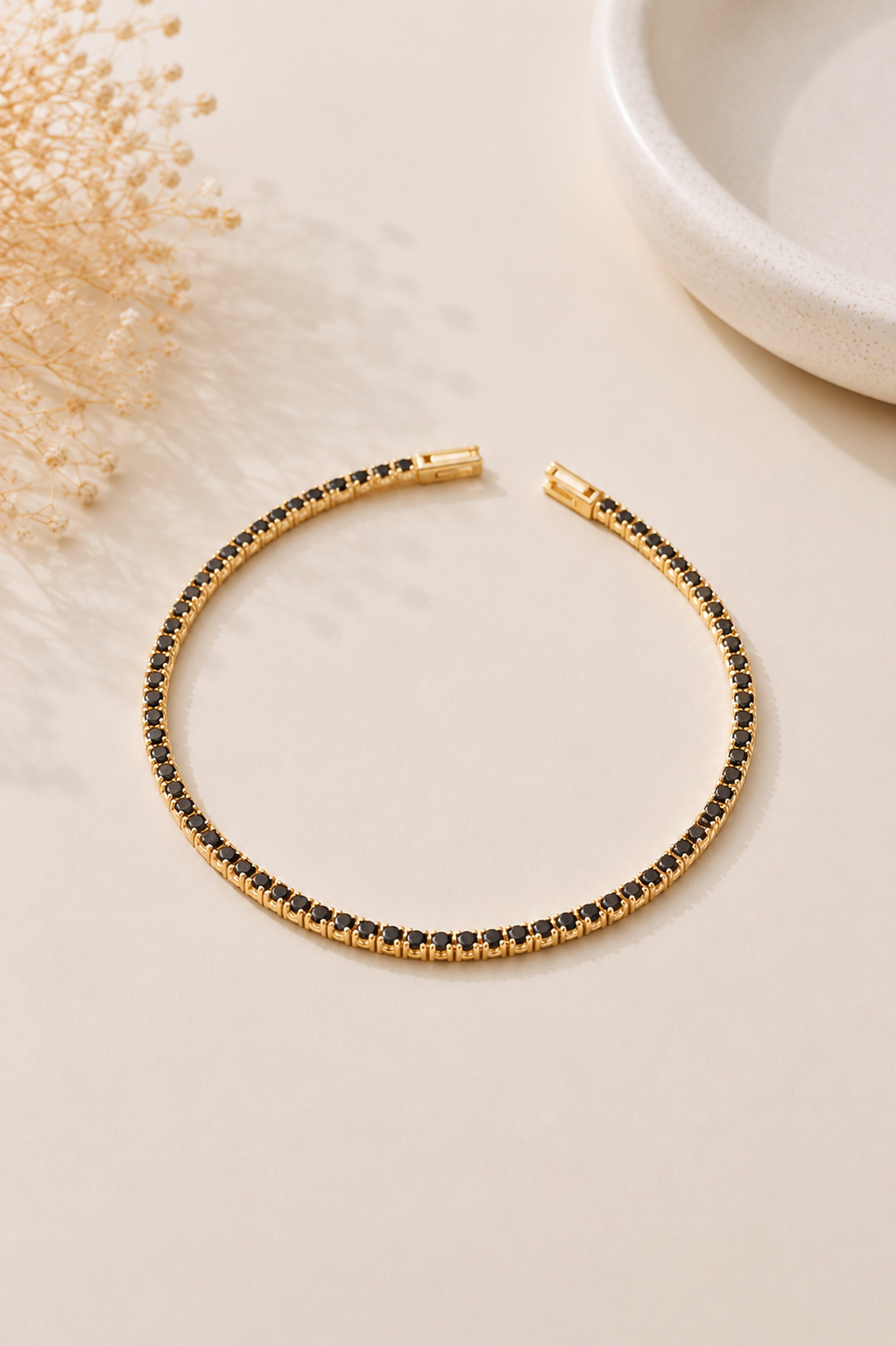 Pulseira Riviera Preto 2mm Ouro 18k