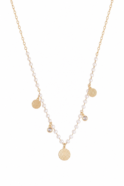 Colar Corações com Pérola Pai Nosso Ouro 18k