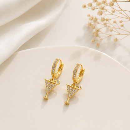 Brinco Drink Cravejado Ouro 18k