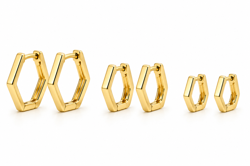 Brinco Trio Argola Hexagonal Ouro 18k