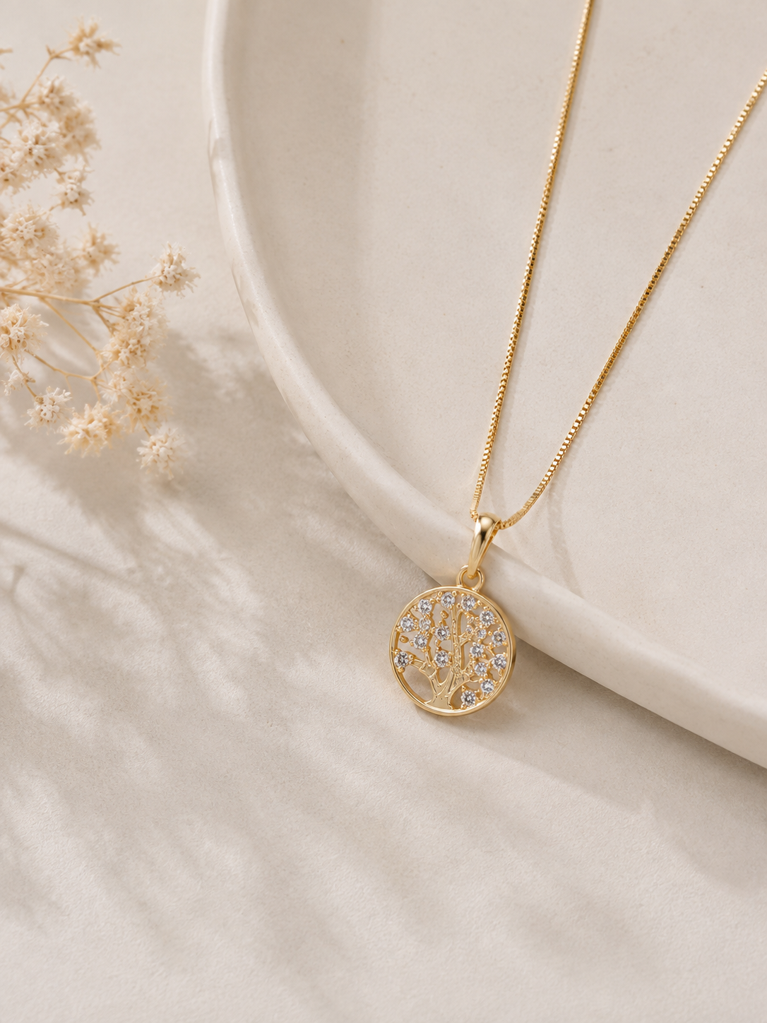 Colar Árvore da Vida Delicado com Zircônia Ouro 18k