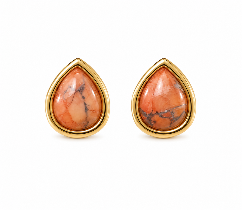 Brinco Ágata Coral Ouro 18k