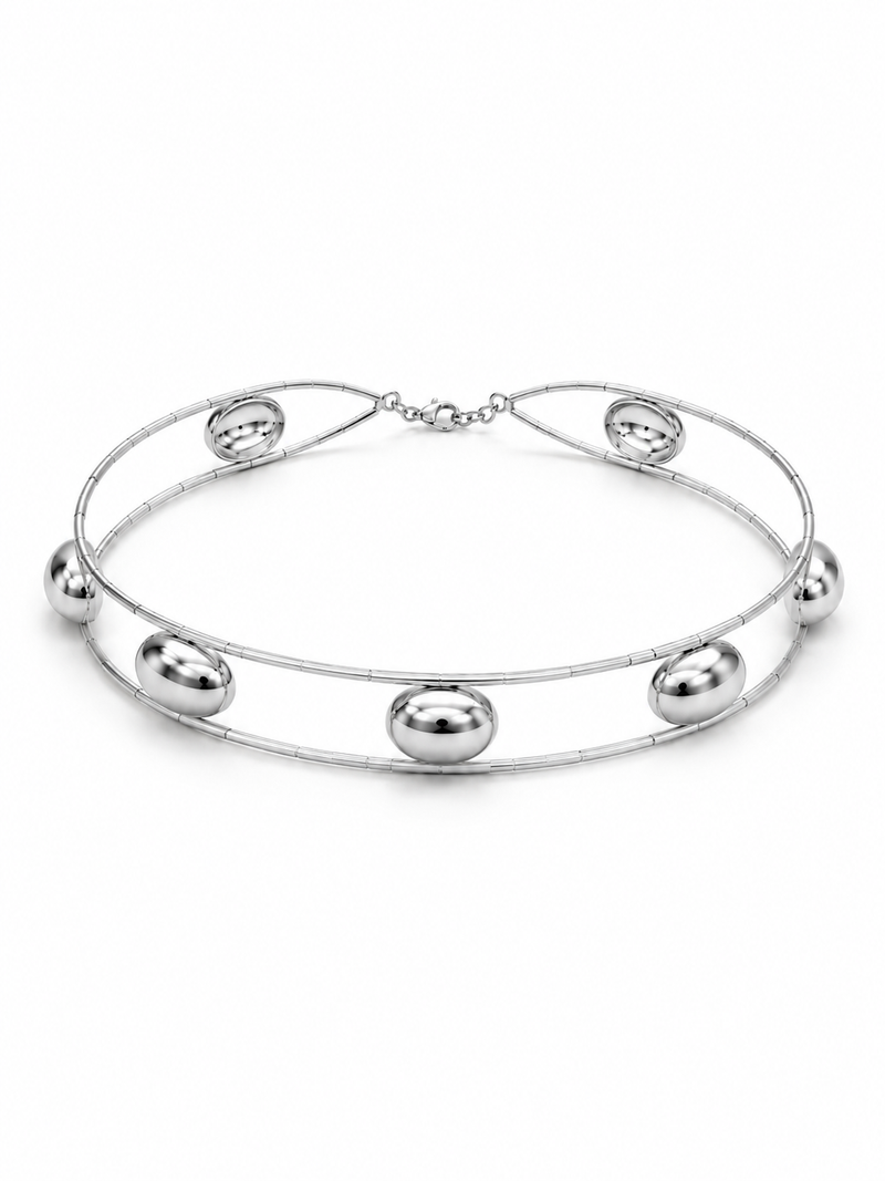 Choker Canutilho com Esferas Ovais Ródio Branco