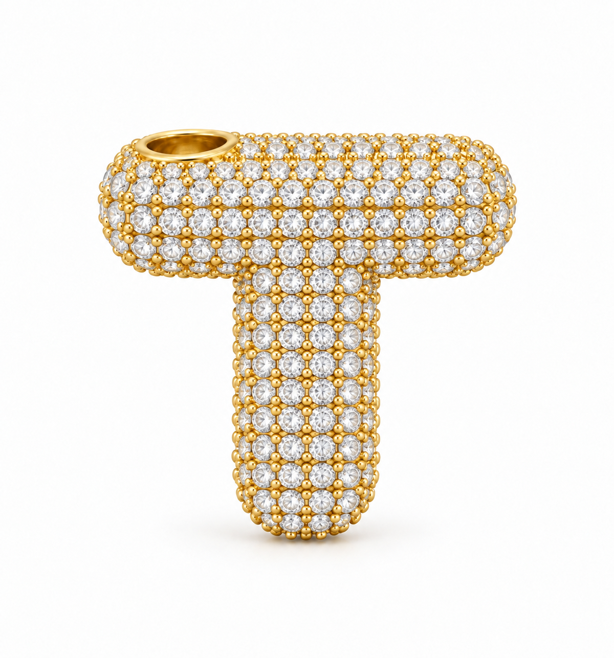 Pingente Letras Puffers Cravejadas Ouro 18k