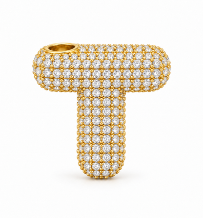 Pingente Letras Puffers Cravejadas Ouro 18k