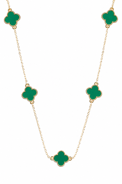 Colar Trevo P Puffer Verde Ouro 18k