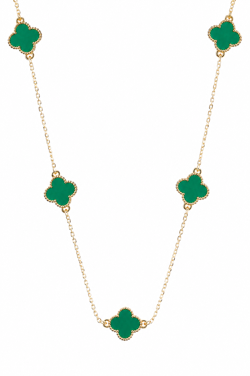 Colar Trevo P Puffer Verde Ouro 18k