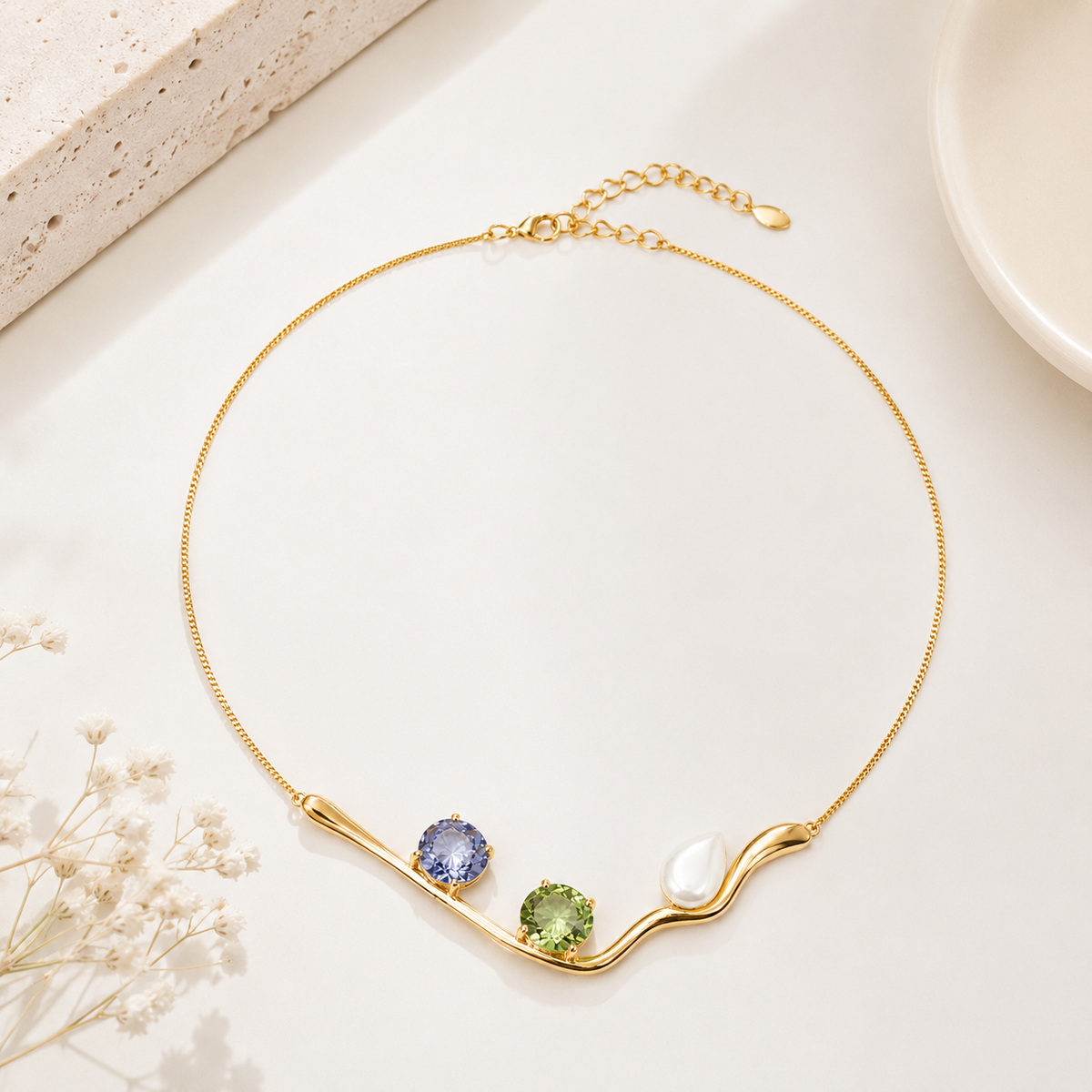 Choker Orgânico com Pedras Naturais Ouro 18k