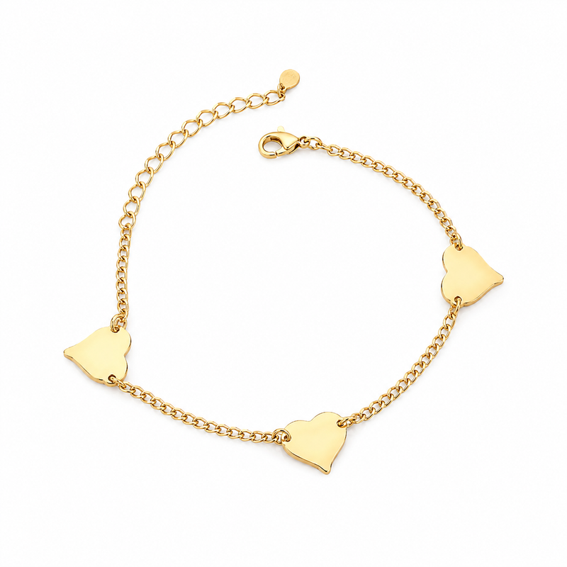 Pulseira Elo Groumet com Coração Chapeado Ouro 18k