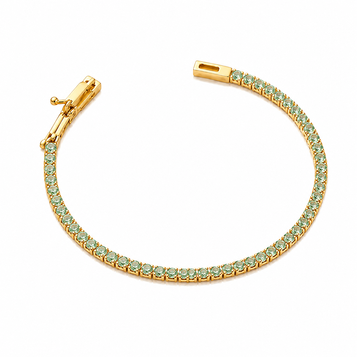 Pulseira Riviera Quartzo Verde 2mm Ouro 18k
