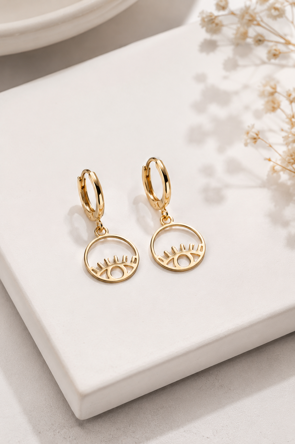 Brinco Argolinha Olho Místico Ouro 18k