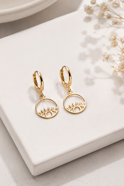 Brinco Argolinha Olho Místico Ouro 18k