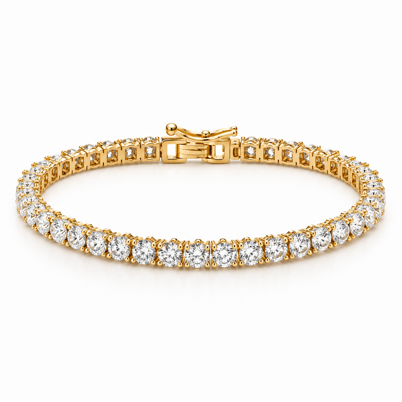 Pulseira Riviera Três Pontas Cristal Ouro 18k