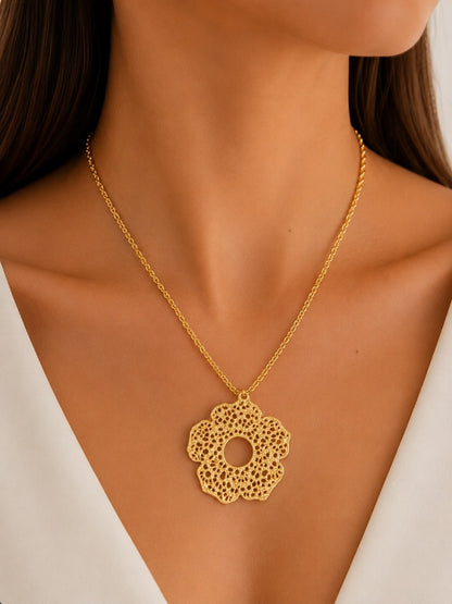Colar Flor Elo Trançado Ouro 18k