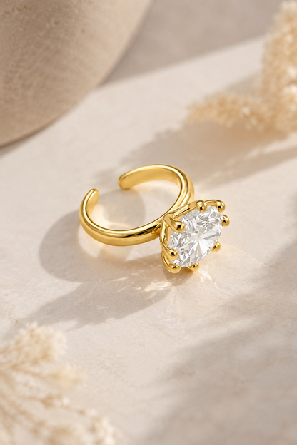 Anel Solitário Regulável Zircônia Cristal 12mm Ouro 18k
