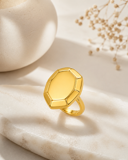 Anel Facetado Oval Ouro 18k