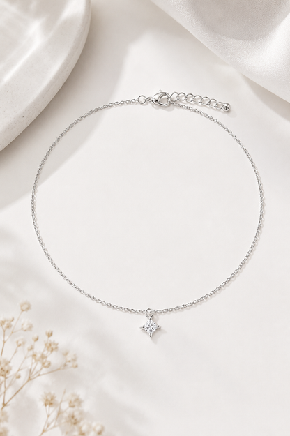 Tornozeleira Elo Cartier com Estrela Cadente Ródio Branco