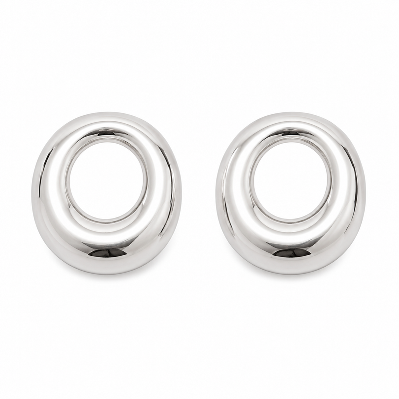Brinco Orgânico Oval Ródio Branco