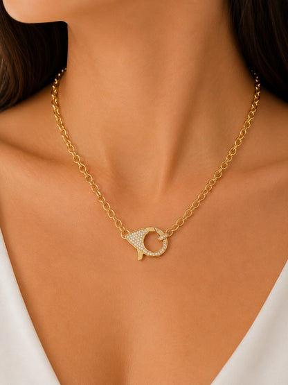 Colar Elo Oval com Fecho Cravejado Central Ouro 18k