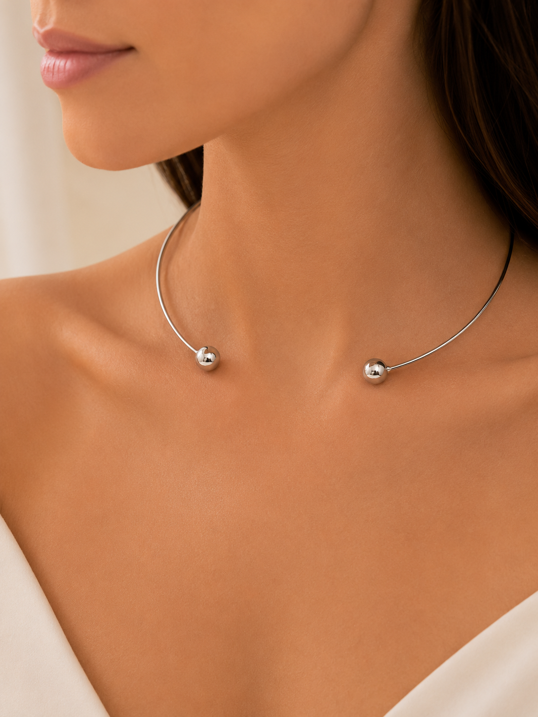 Choker Aro Duas Esferras Ródio Branco