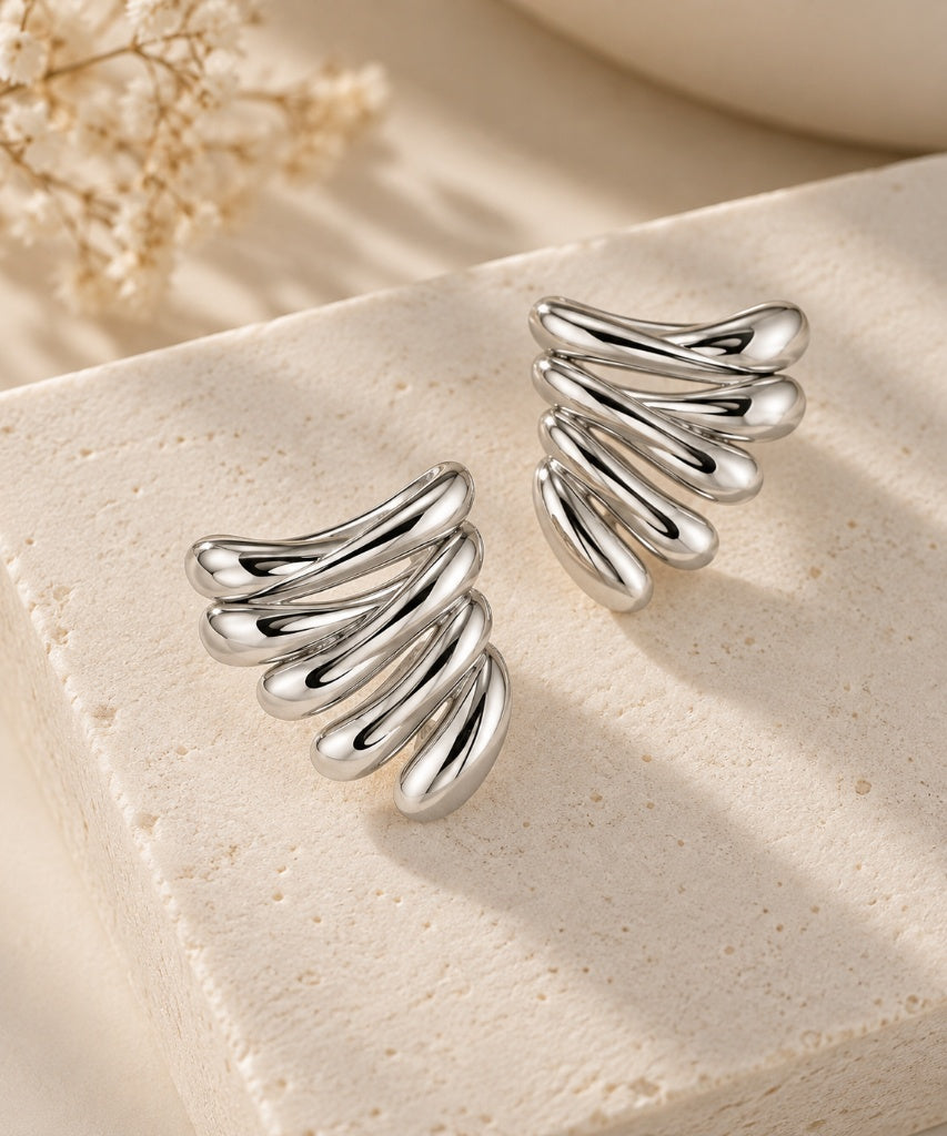 Brinco Leque Ear Hook Ródio Branco