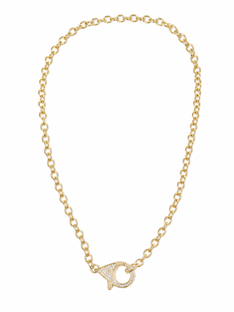 Colar Elo Oval com Fecho Cravejado Central Ouro 18k