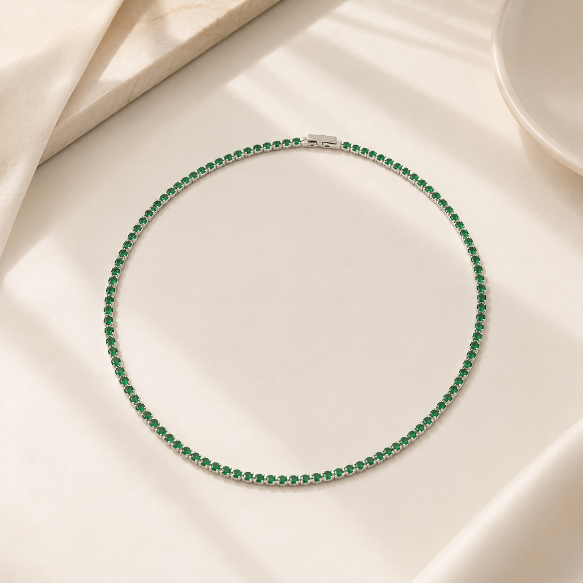 Colar Riviera Esmeralda 2mm Ródio Branco