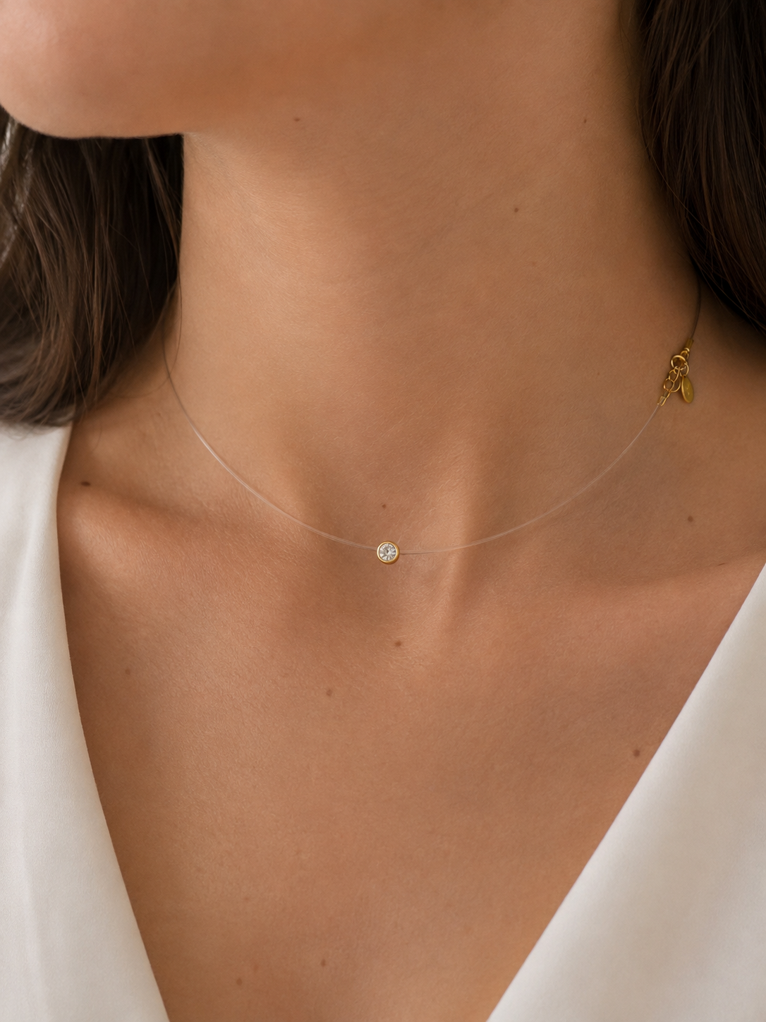 Choker Ponto de Luz Cravação Inglesa Nylon Ouro 18k