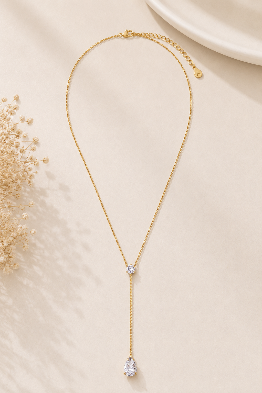 Colar Gravata Zircônia Gota Ouro 18k