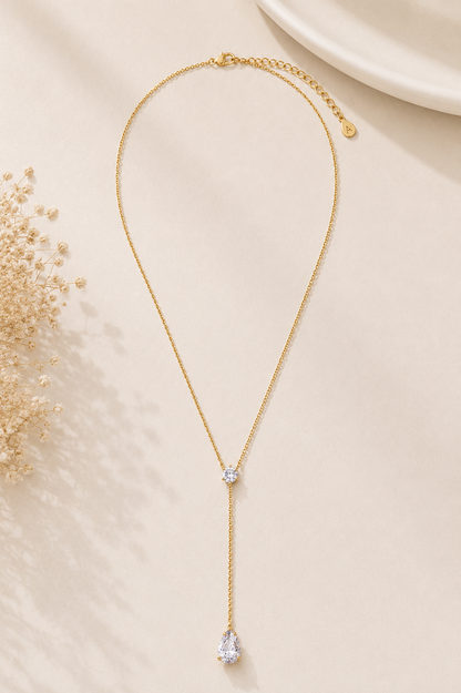 Colar Gravata Zircônia Gota Ouro 18k