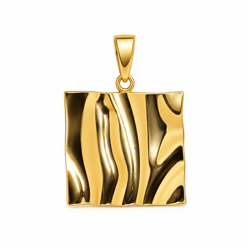 Pingente Quadrado Amassado Ouro 18k