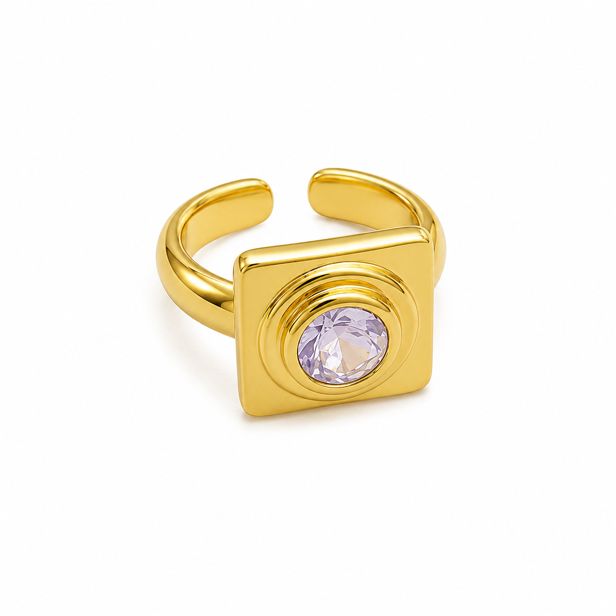 Anel Quadrado Ametista Ouro 18k