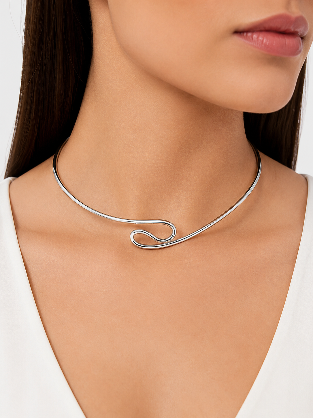 Choker Aro Onda Ródio Branco