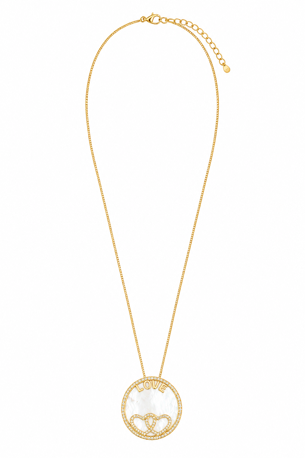 Colar Love Cravejado com Madre Pérola Ouro 18k
