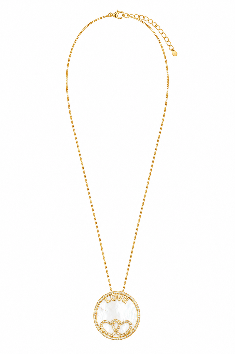 Colar Love Cravejado com Madre Pérola Ouro 18k