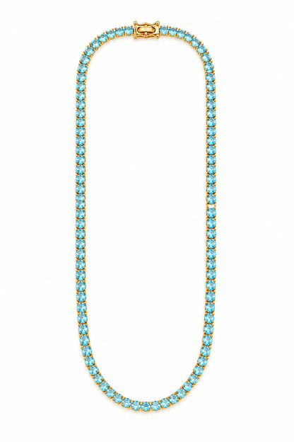 Colar Riviera Três Pontas Aquamarine Ouro 18k