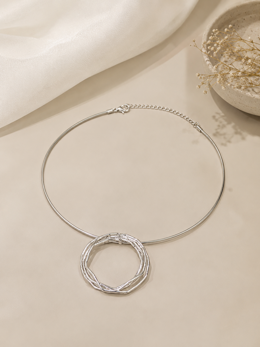 Choker Aro Arames Ródio Branco
