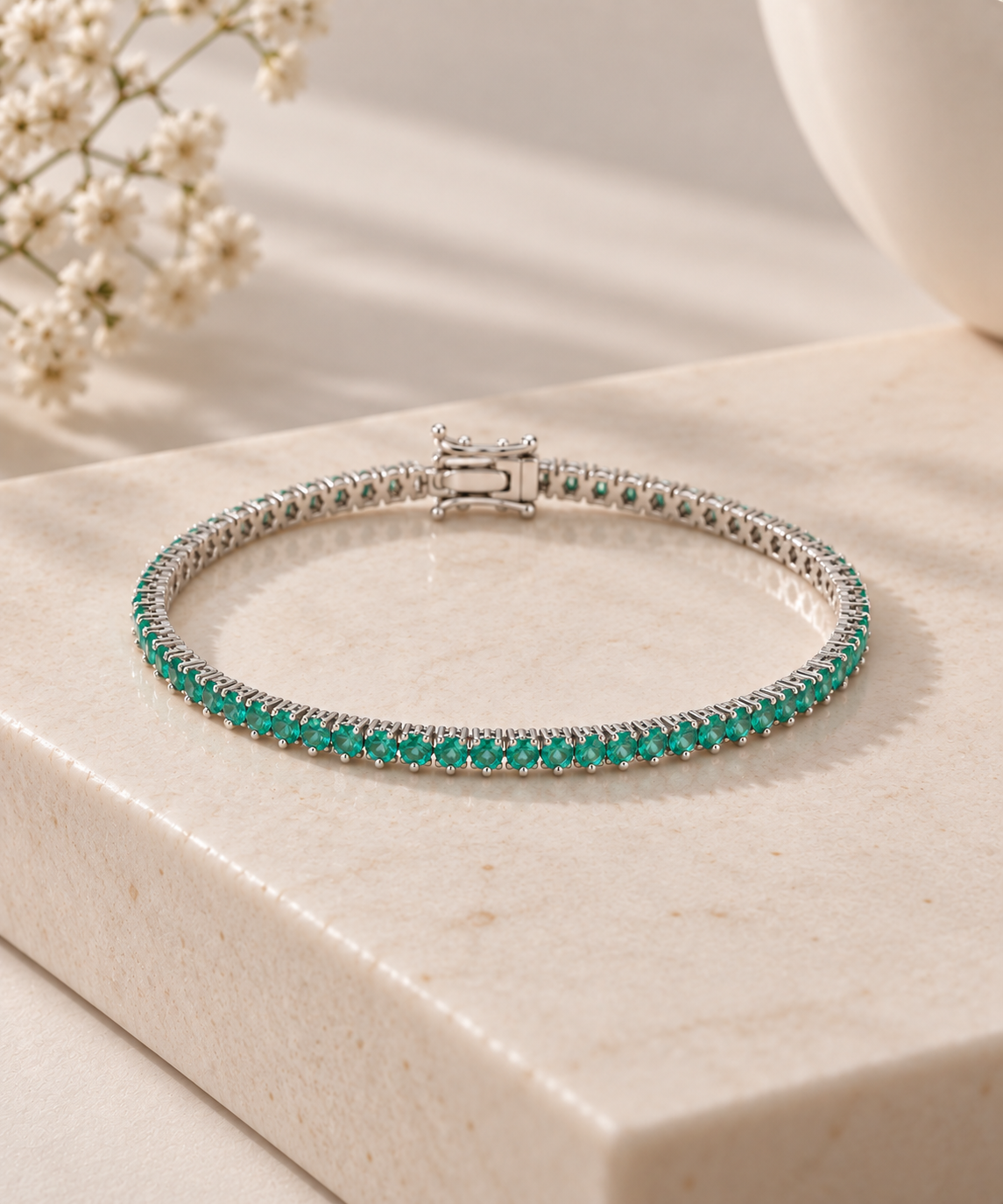 Pulseira Riviera Três Pontas Turquesa Ródio Branco