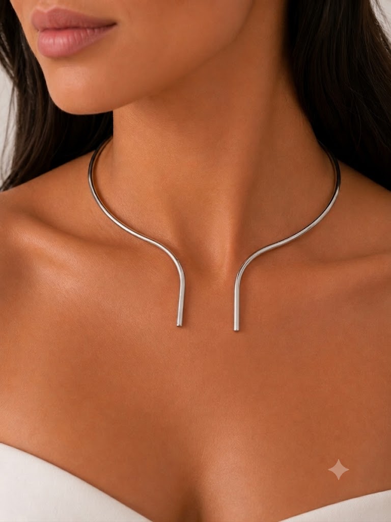 Choker Aro Traços Ródio Branco