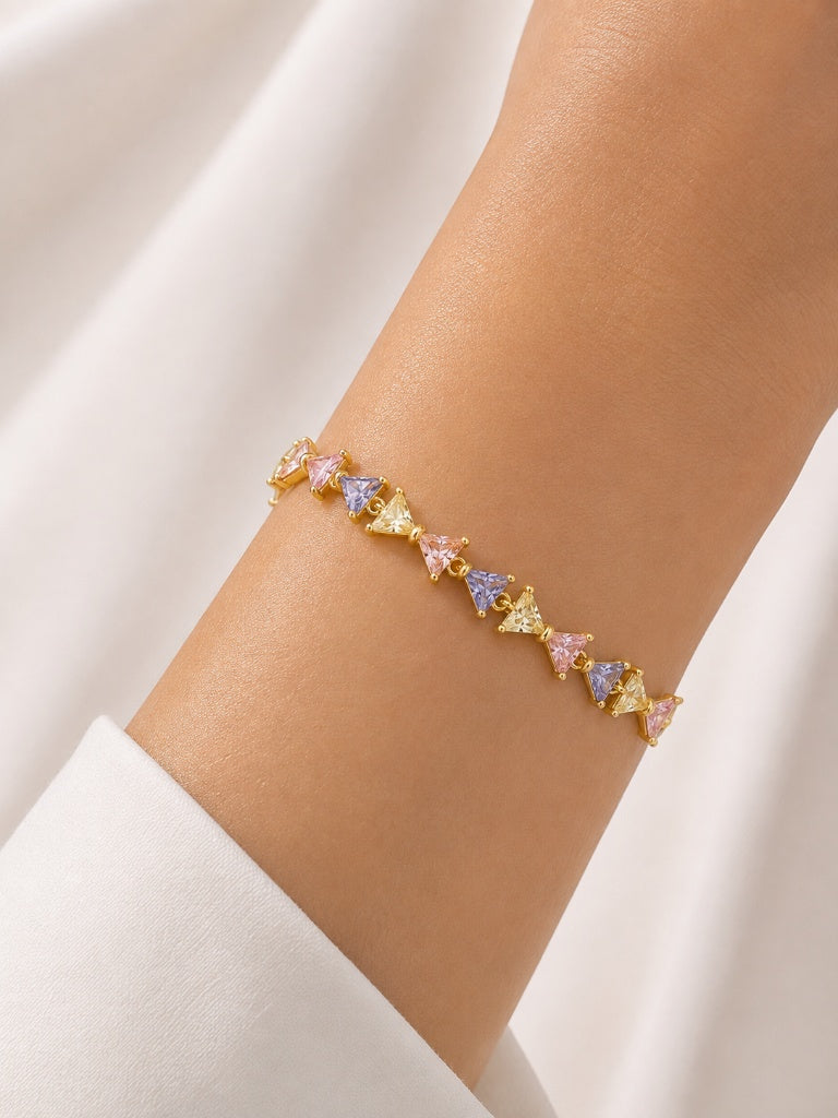 Pulseira Laço em Zircônias Colors Pastel Ouro 18k