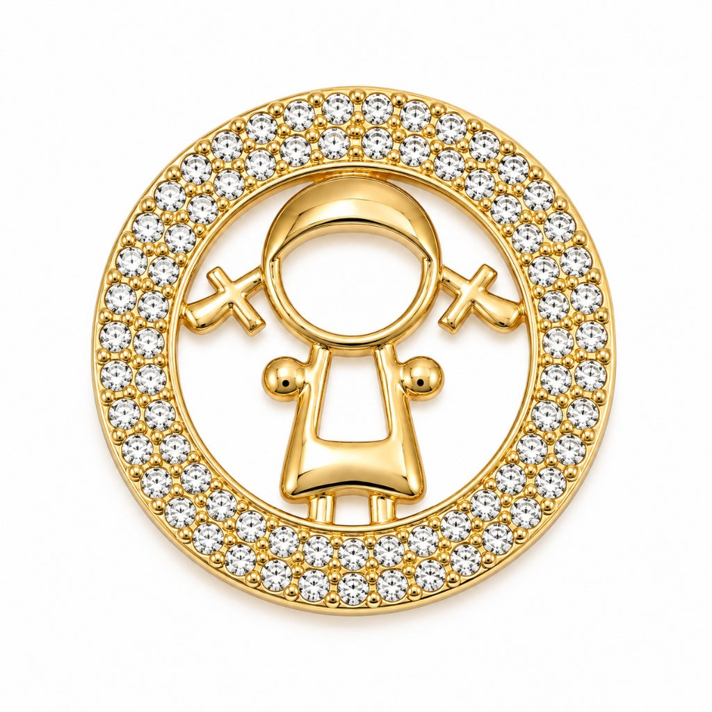 Pingente Menina Cravejada Ouro 18k