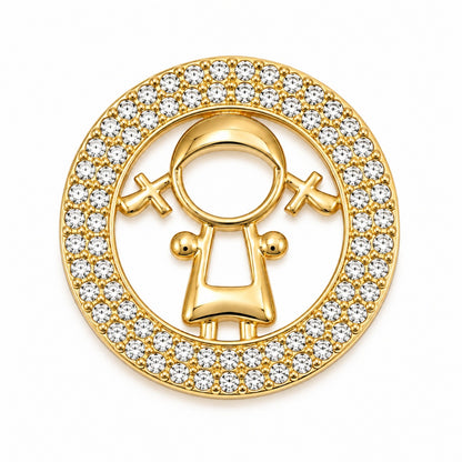 Pingente Menina Cravejada Ouro 18k