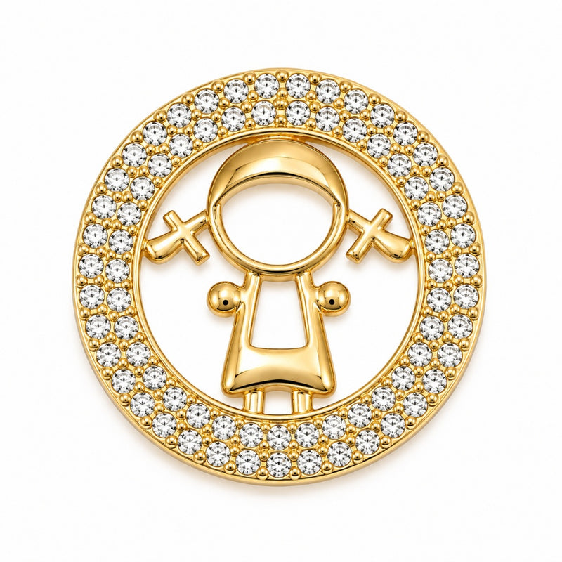 Pingente Menina Cravejada Ouro 18k
