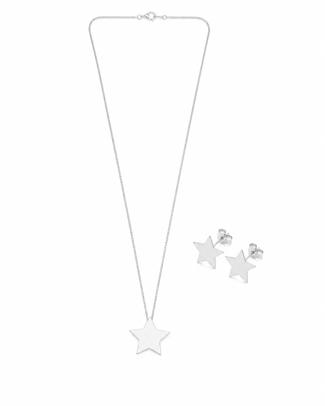 Conjunto Estrela Lisa Prata 925