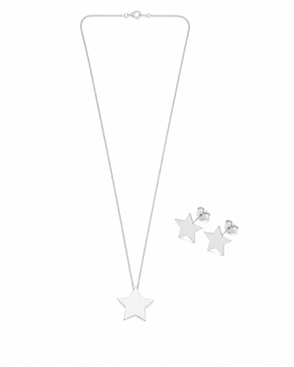 Conjunto Estrela Lisa Prata 925