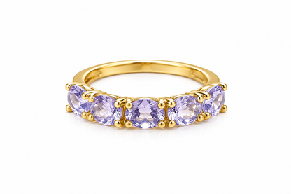 Anel Rainbow Meia Aliança Ametista Ouro 18k