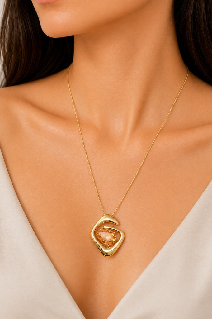 Colar Orgânico Pedra em Gota Natural Ouro 18k