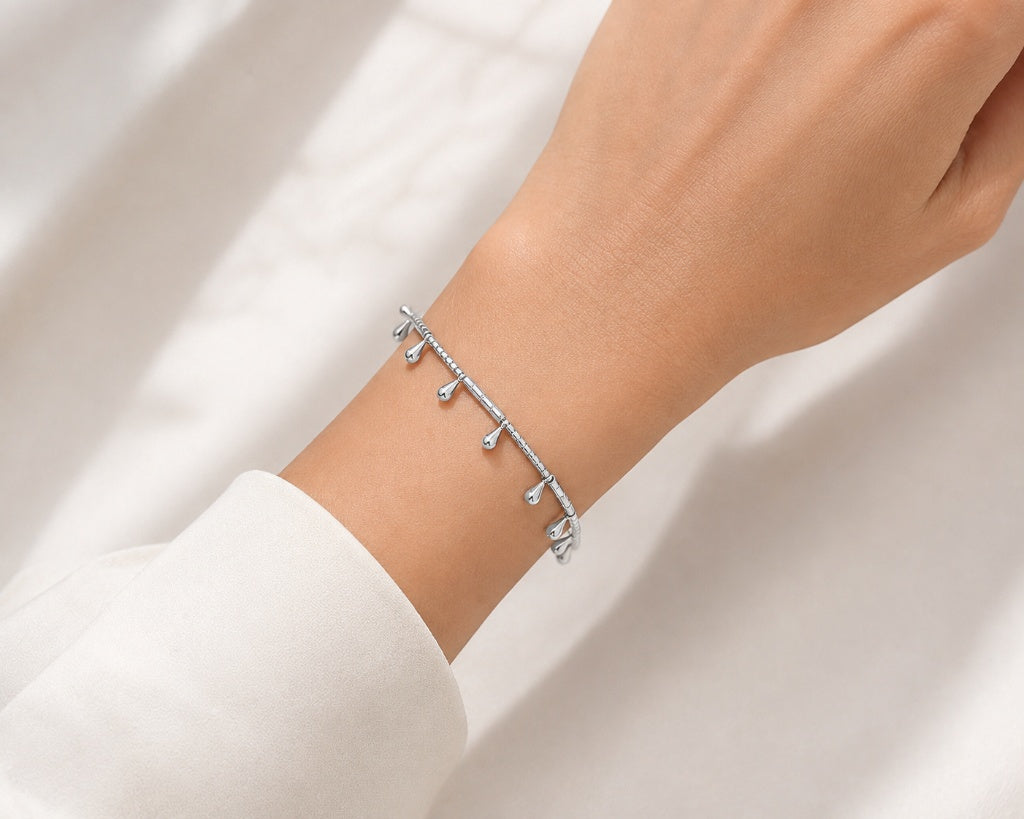 Pulseira Canutilho Fosco com Gotinha Ródio Branco