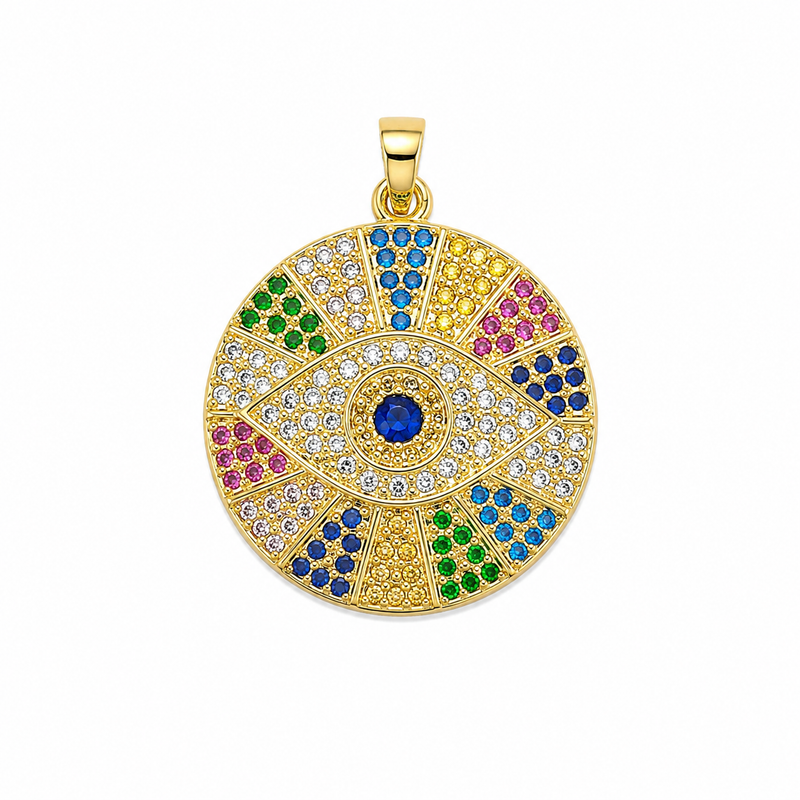 Pingente Olho Cravejado Colorido Ouro 18k